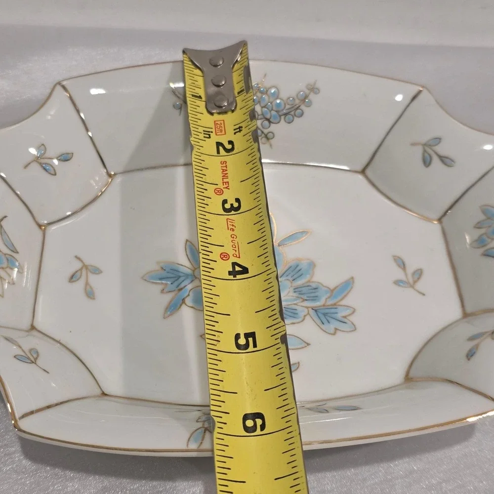 Vintage‎ LJ of Japan Porcelain Trinket Jewelry Tray Keepsakes Vanity Decor Blue